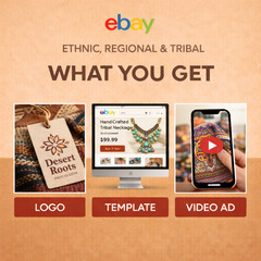 ebay store listing template, logo design and 60 sec video Ethnic Desert Roots