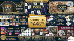 ULTIMATE 5000GB+ DIGITAL GRAPHIC BUNDLE | 14K T-SHIRT DESIGNS | 1500 LOGOS | SVG