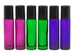 6 colored Stainless Steel Metal Roll on Glass Bottles Roller Ball 10ml 1/3 oz 6