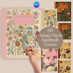 20 Vintage Floral Notebook Covers: KDP Canva Templates (Digital Download)
