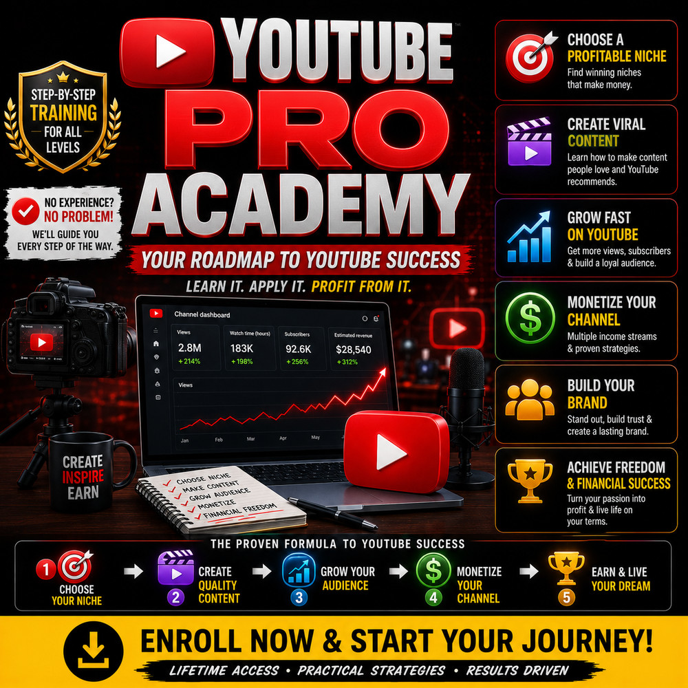 YouTube Pro Academy Success Blueprint Monetization Course Digital Download