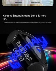 Wireless outdoor karaoke microphone and speaker with lyrics display all-in-one