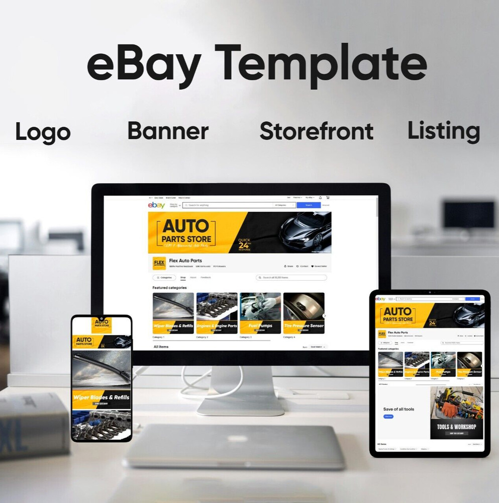 Custom 2025 eBay Storefront HTML listing template design, Banner, Logo, Store