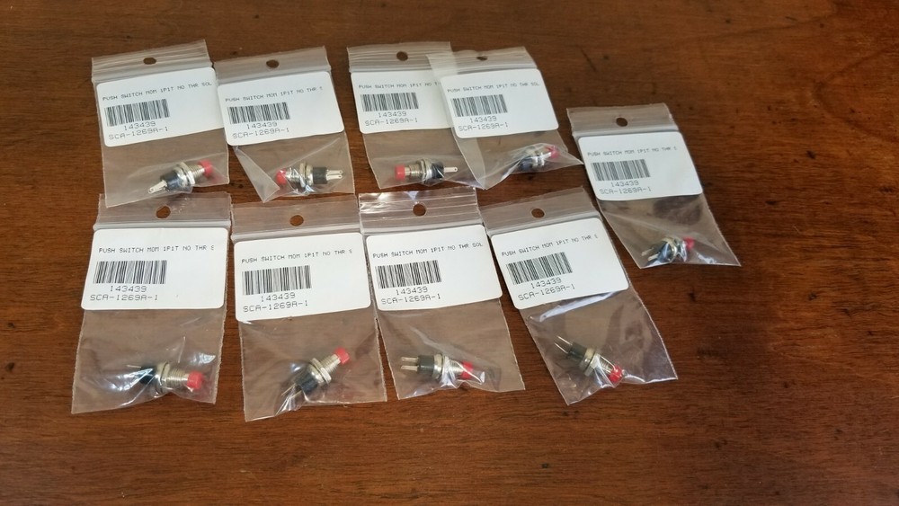 PUSH SWITCH MOM 1P1T NC THR SOL 7MM RED CAP – 10$ LOT OF 9 NEW
