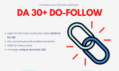 High Domain-Authority Do-follow backlinks (DA 30 to DA 100). – 100 Backlinks