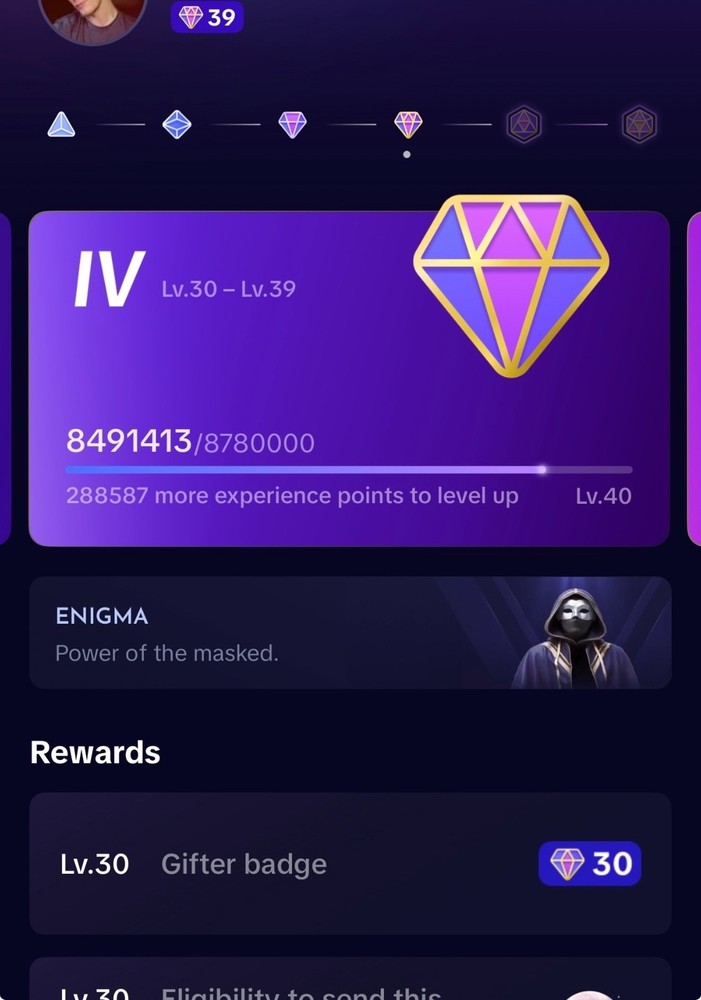 TikTok Gifter Level 39 For Sale. 288587 to get to level 40.