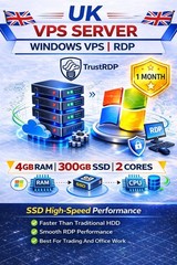 UK Windows 10 VPS RDP Server 4GB RAM 300GB SSD High Speed Remote Desktop