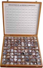 100 Rocks & Minerals Collection in Wooden Box with free expedite shipping
