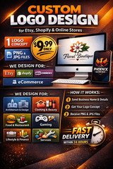 Custom Logo Design Service for Etsy, Shopify, eCommerce, Startup | PNG JPEG 24H